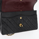CHANEL Chain Matelasse 25 Shoulder Bag Lamb Skin Black Gold CC Auth ka829SAV-22