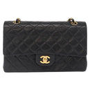 CHANEL Chain Matelasse 25 Shoulder Bag Lamb Skin Black Gold CC Auth ka829SAV-2