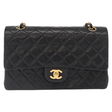 CHANEL Chain Matelasse 25 Shoulder Bag Lamb Skin Black Gold CC Auth ka829SAV - 0