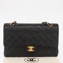 CHANEL Chain Matelasse 25 Shoulder Bag Lamb Skin Black Gold CC Auth ka829SAV-29