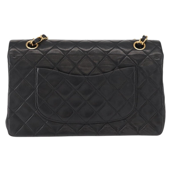 CHANEL Chain Matelasse 25 Shoulder Bag Lamb Skin Black Gold CC Auth ka829SAV