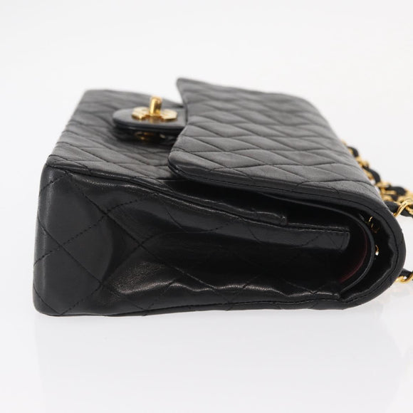 CHANEL Chain Matelasse 25 Shoulder Bag Lamb Skin Black Gold CC Auth ka829SAV