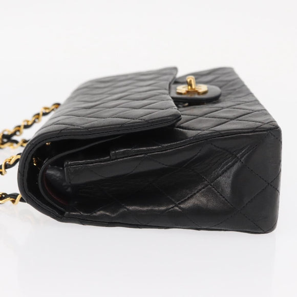 CHANEL Chain Matelasse 25 Shoulder Bag Lamb Skin Black Gold CC Auth ka829SAV