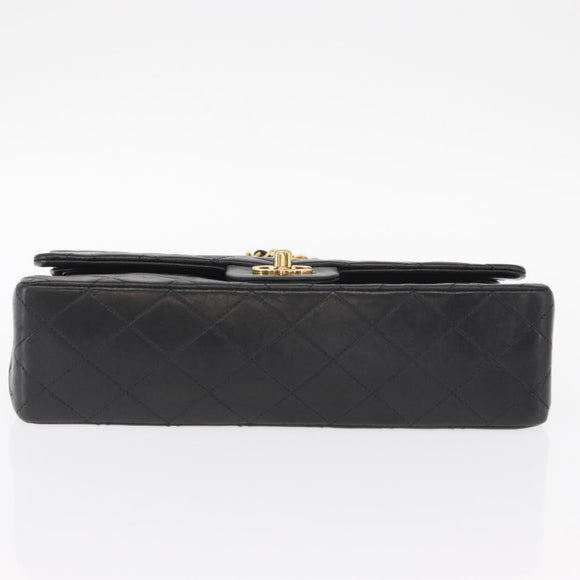 CHANEL Chain Matelasse 25 Shoulder Bag Lamb Skin Black Gold CC Auth ka829SAV