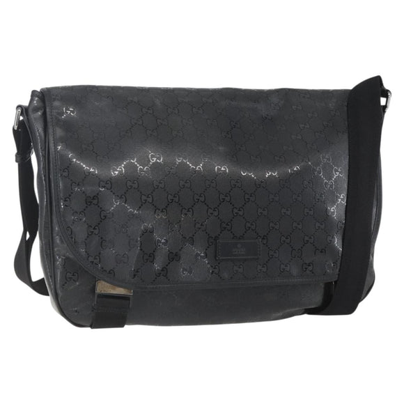 GUCCI GG implementation Bag Coated Canvas Black Silver 201725 Auth ka831