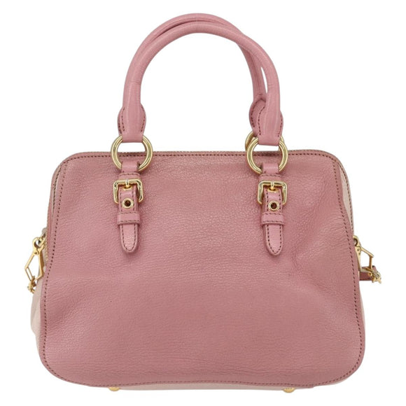 Miu Miu Hand Bag Leather 2way Pink Gold Auth ka838