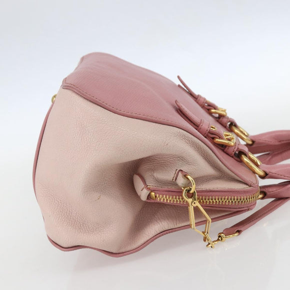 Miu Miu Hand Bag Leather 2way Pink Gold Auth ka838