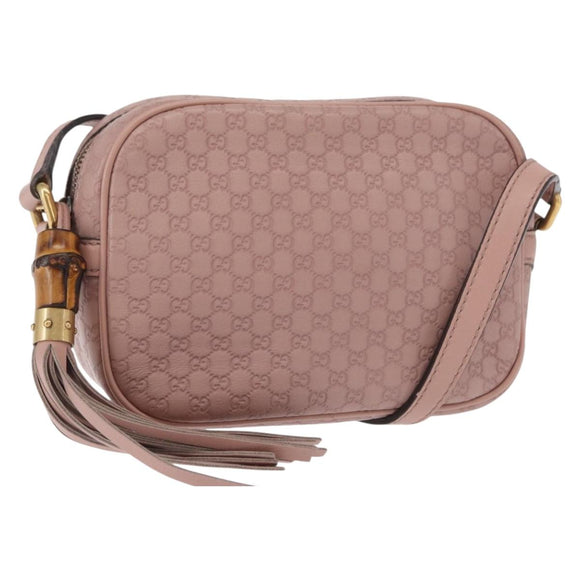 GUCCI Micro GG Canvas Guccissima Bamboo Bag Leather Pink Gold 309538 Auth ka845V