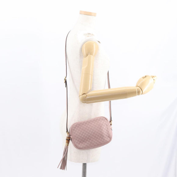 GUCCI Micro GG Canvas Guccissima Bamboo Bag Leather Pink Gold 309538 Auth ka845V