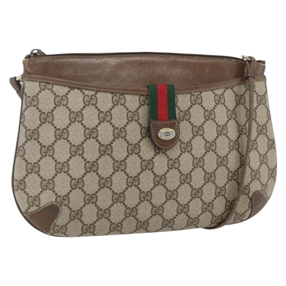 GUCCI GG Supreme Web Sherry Line Bag PVC Beige Gold 904 02 026 Auth ka846