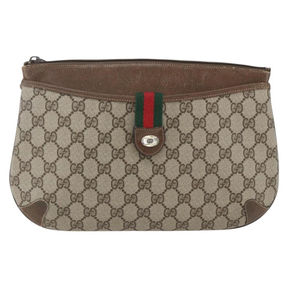 GUCCI GG Supreme Web Sherry Line Bag PVC Beige Gold 904 02 026 Auth ka846