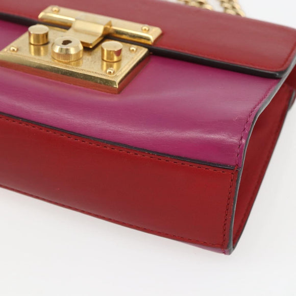 GUCCI Shoulder Bag Leather Red Gold 409487 Auth ka847