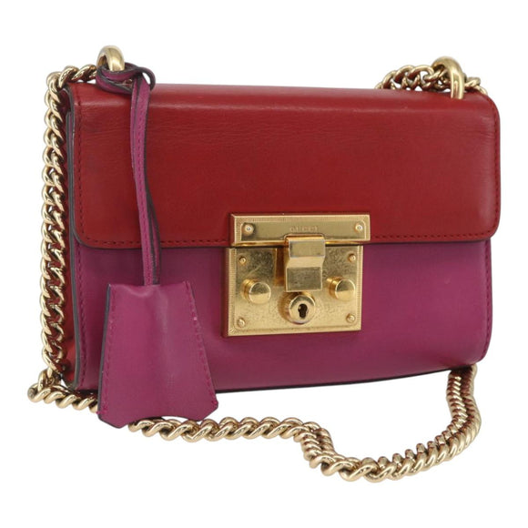 GUCCI Shoulder Bag Leather Red Gold 409487 Auth ka847