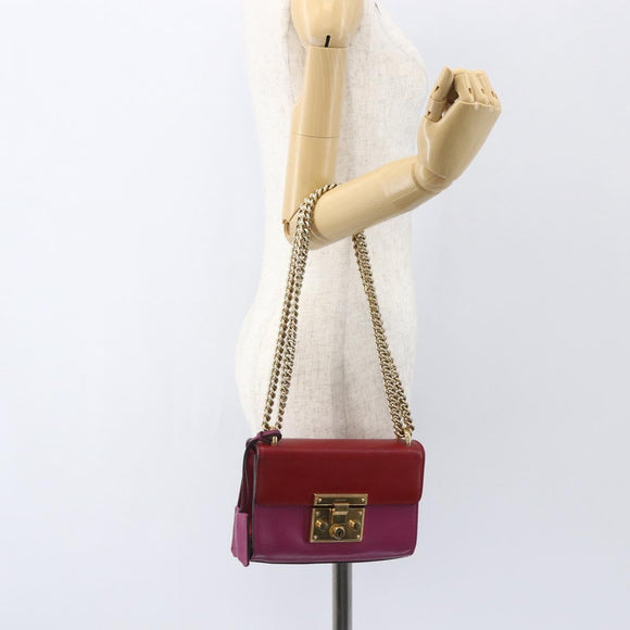 GUCCI Shoulder Bag Leather Red Gold 409487 Auth ka847