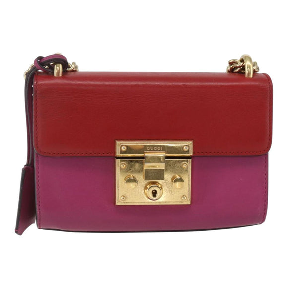 GUCCI Shoulder Bag Leather Red Gold 409487 Auth ka847
