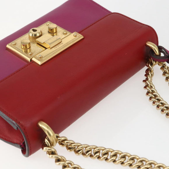 GUCCI Shoulder Bag Leather Red Gold 409487 Auth ka847