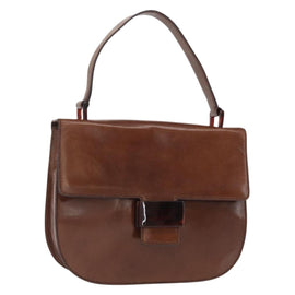 PRADA Hand Bag Leather Brown Auth ka855