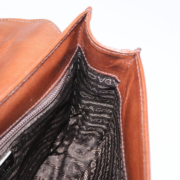 PRADA Hand Bag Leather Brown Auth ka855