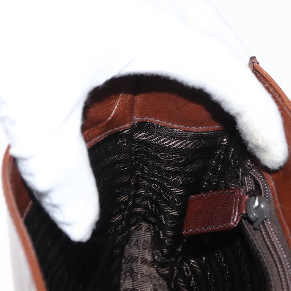 PRADA Hand Bag Leather Brown Auth ka855