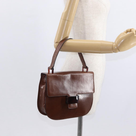 PRADA Hand Bag Leather Brown Auth ka855