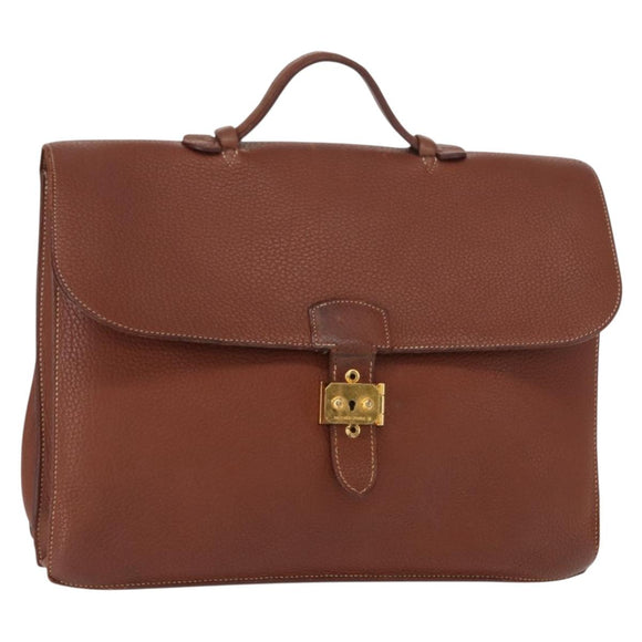 HERMES Sac Adepeche 38 Business Bag Leather Brown Auth ka858