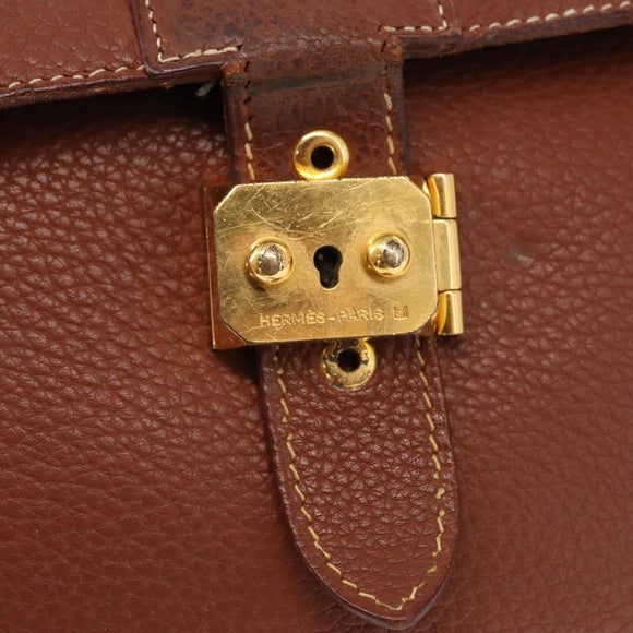 HERMES Sac Adepeche 38 Business Bag Leather Brown Auth ka858