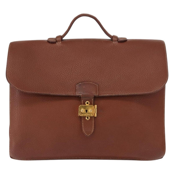 HERMES Sac Adepeche 38 Business Bag Leather Brown Auth ka858
