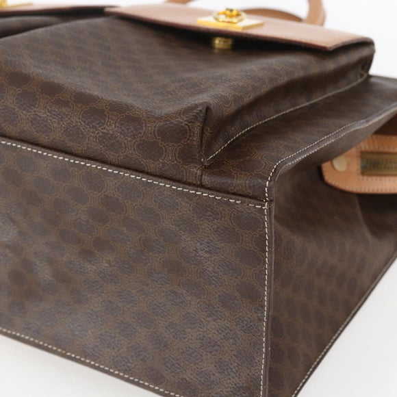 CELINE Macadam Canvas Tragetasche PVC Leder Braun Gold Auth ka860