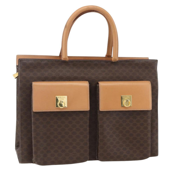 CELINE Macadam Canvas Tragetasche PVC Leder Braun Gold Auth ka860