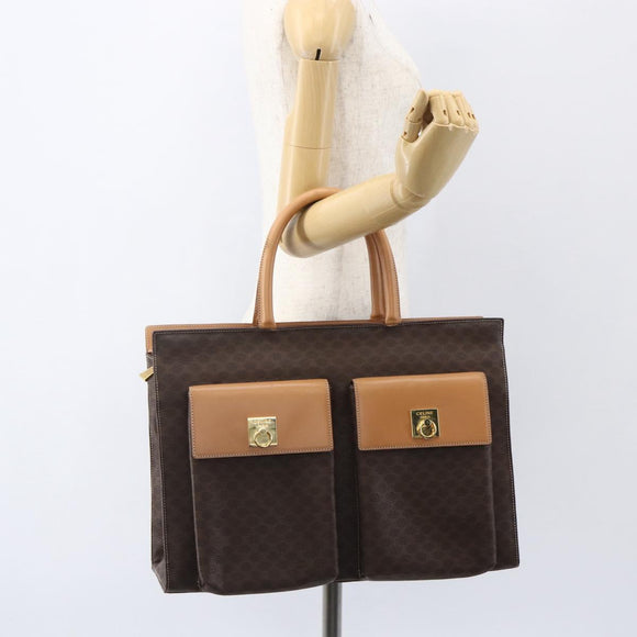 CELINE Macadam Canvas Tragetasche PVC Leder Braun Gold Auth ka860
