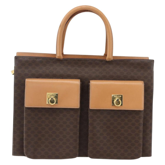 CELINE Macadam Canvas Tragetasche PVC Leder Braun Gold Auth ka860