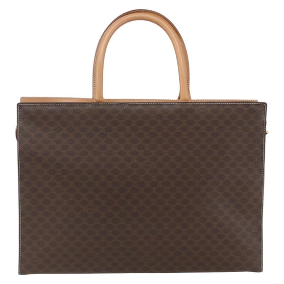 CELINE Macadam Canvas Tote Bag PVC Leather Brown Gold Auth ka860