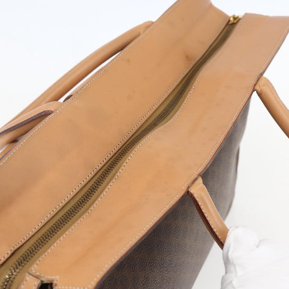 CELINE Macadam Canvas Tote Bag PVC Leather Brown Gold Auth ka860