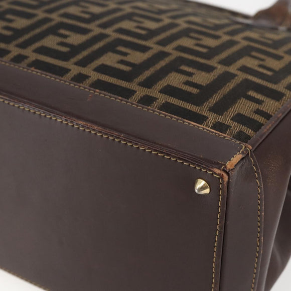 FENDI Zucca Canvas Hand Bag Black Brown Auth ka862