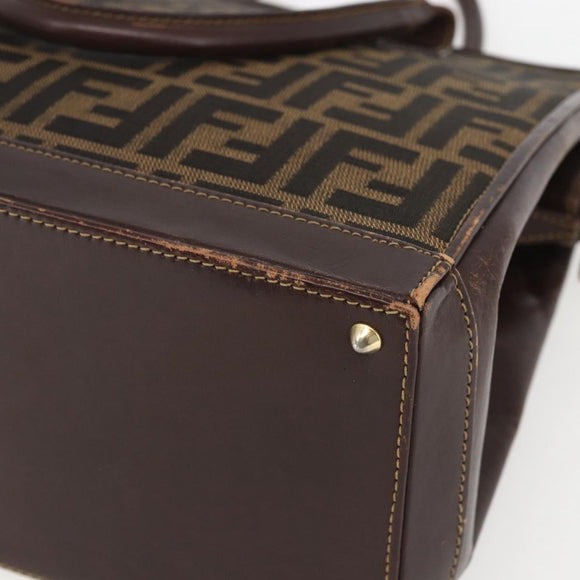 FENDI Zucca Canvas Hand Bag Black Brown Auth ka862