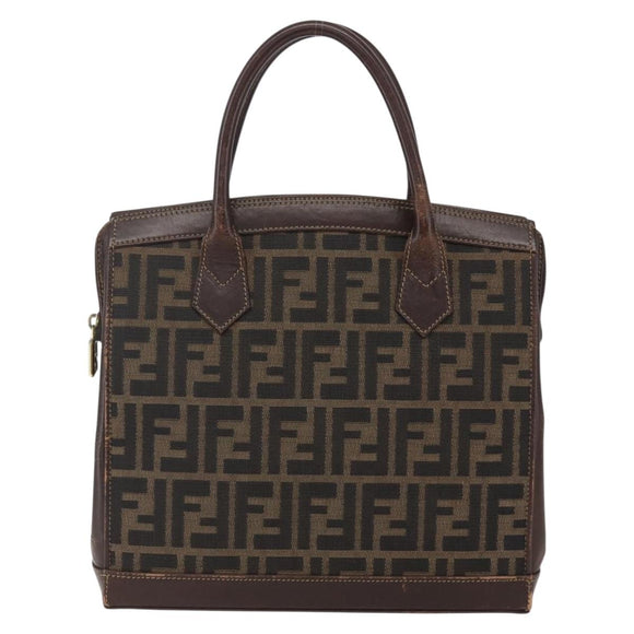 FENDI Zucca Canvas Hand Bag Black Brown Auth ka862
