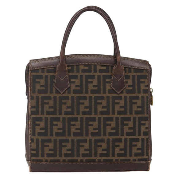FENDI Zucca Canvas Hand Bag Black Brown Auth ka862