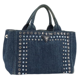 PRADA Bijoux Canapa PM Hand Bag Denim Blue Silver Auth ka868