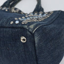 PRADA Bijoux Canapa PM Hand Bag Denim Blue Silver Auth ka868-9