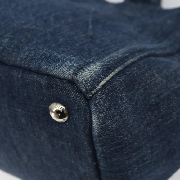 PRADA Bijoux Canapa PM Hand Bag Denim Blue Silver Auth ka868