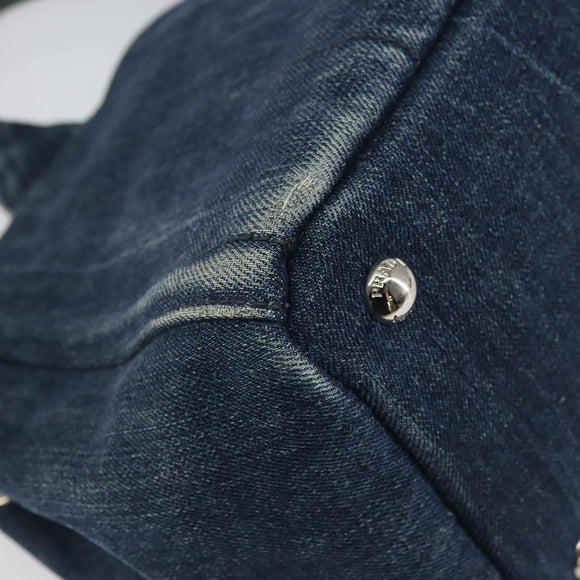 PRADA Bijoux Canapa PM Hand Bag Denim Blue Silver Auth ka868