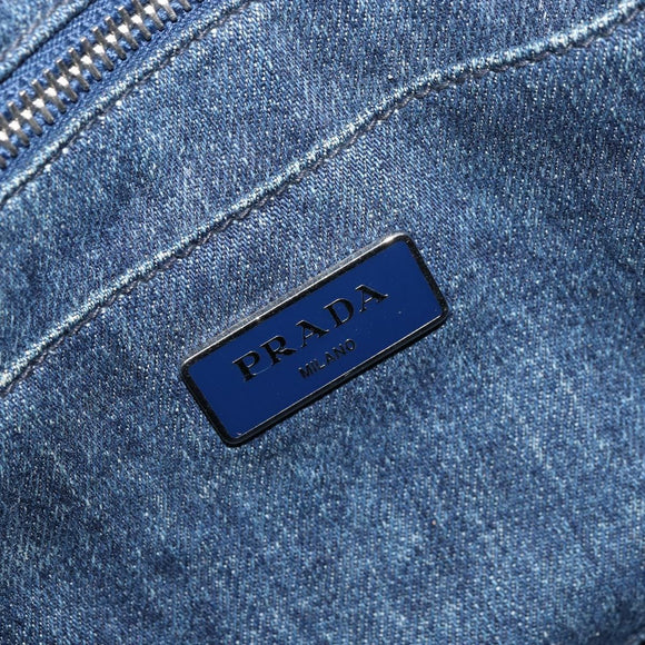 PRADA Bijoux Canapa PM Hand Bag Denim Blue Silver Auth ka868