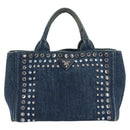 PRADA Bijoux Canapa PM Hand Bag Denim Blue Silver Auth ka868-13