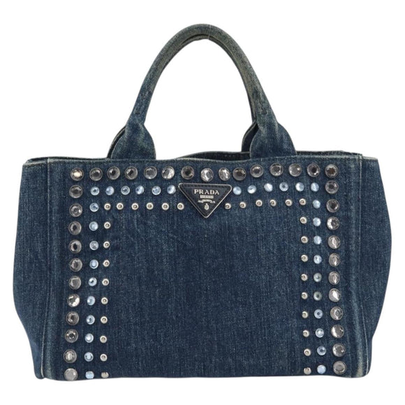 PRADA Bijoux Canapa PM Hand Bag Denim Blue Silver Auth ka868