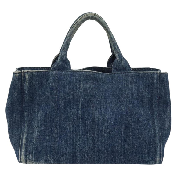 PRADA Bijoux Canapa PM Hand Bag Denim Blue Silver Auth ka868