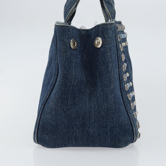PRADA Bijoux Canapa PM Hand Bag Denim Blue Silver Auth ka868