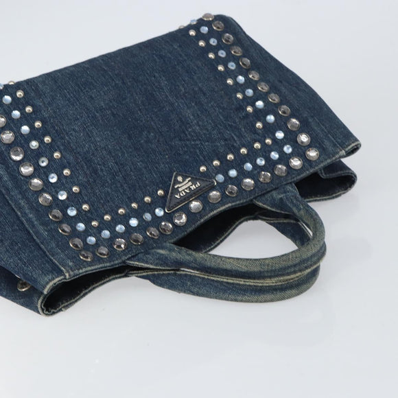 PRADA Bijoux Canapa PM Hand Bag Denim Blue Silver Auth ka868