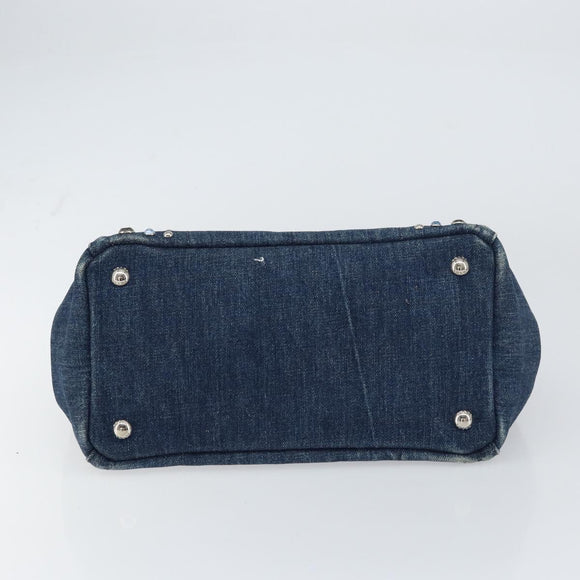 PRADA Bijoux Canapa PM Hand Bag Denim Blue Silver Auth ka868
