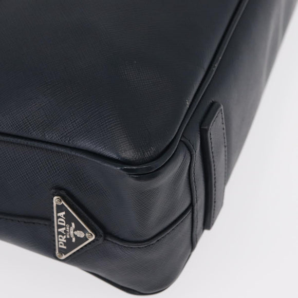 PRADA Hand Bag Safiano leather Navy Silver Auth ka869