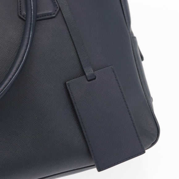 PRADA Hand Bag Safiano leather Navy Silver Auth ka869